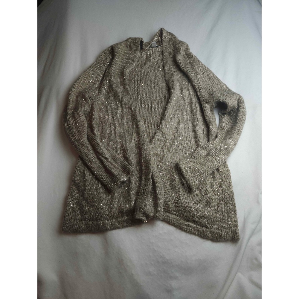 Croft‎ & Barrow Womens 1X Taupe Sequin Metallic Open Front Cardigan Sweater